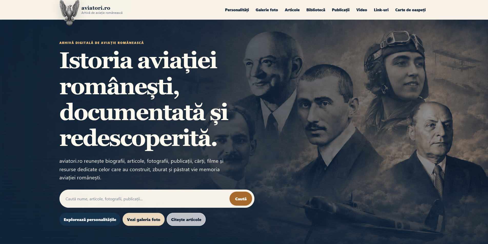 The new aviatori.ro website's homepage